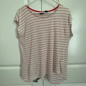 Tahari 100% Linen Red Striped Short Sleeve Top Size L –Lightweight Summer Blouse